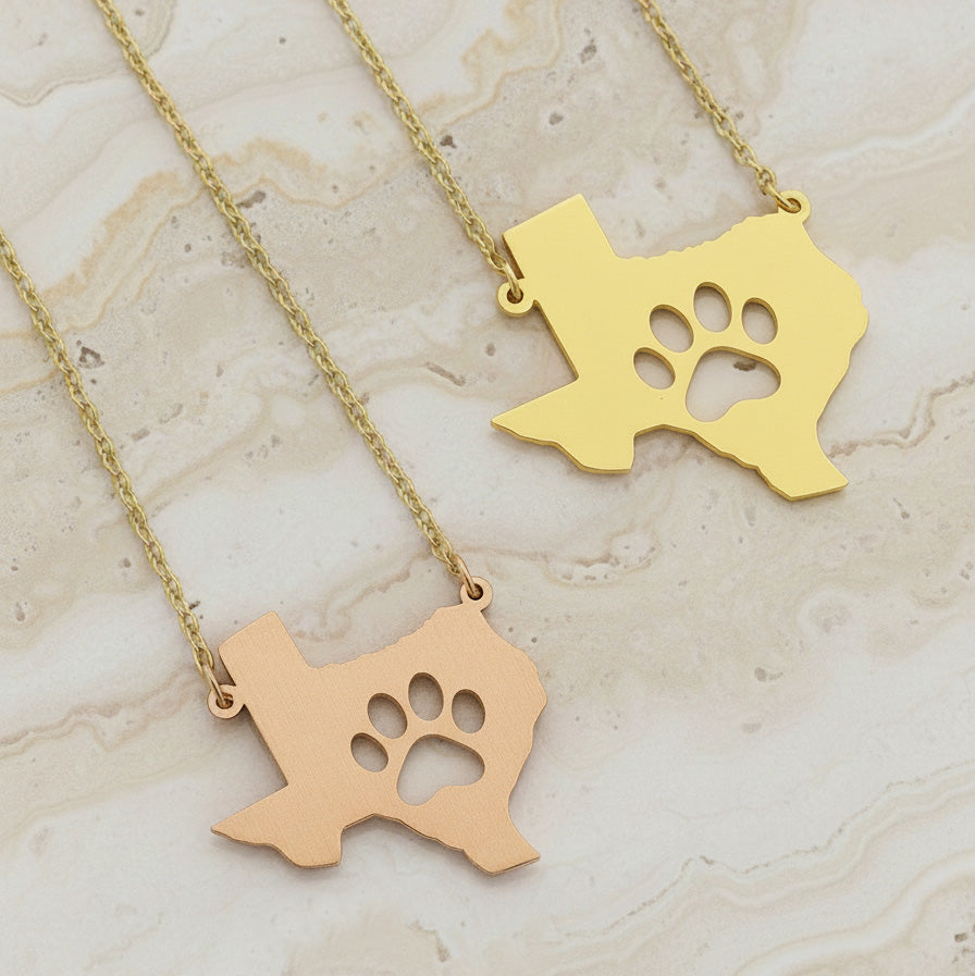 Texas Pendant Necklace with Pawprint