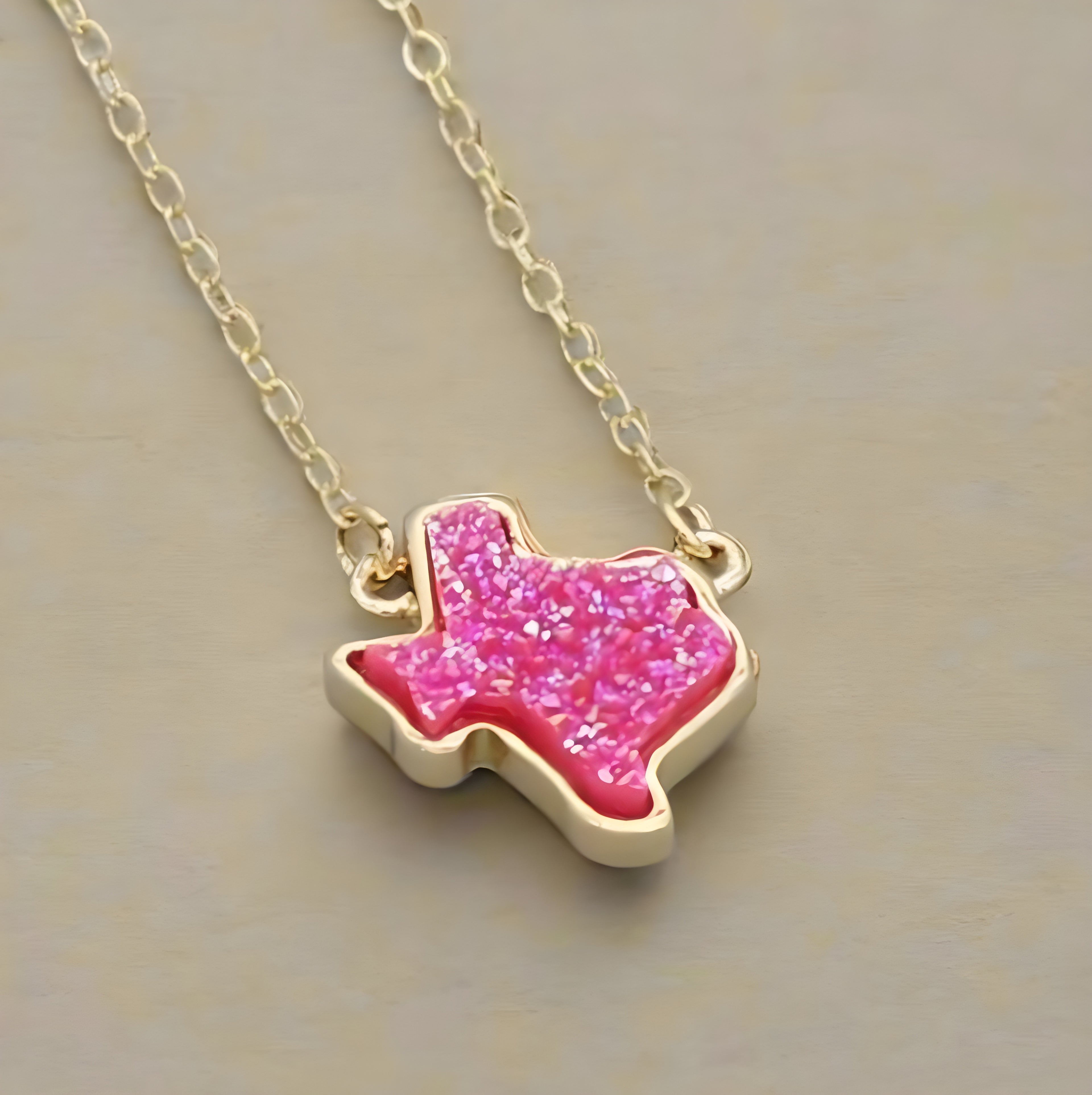 Pink Druzy Texas Pendant Necklace