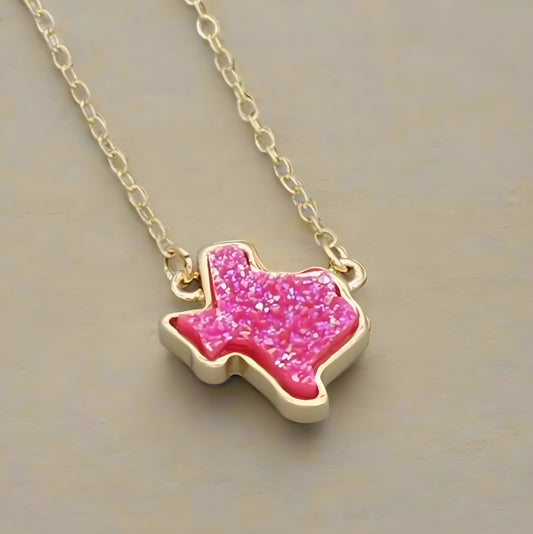 Pink Druzy Texas Pendant Necklace