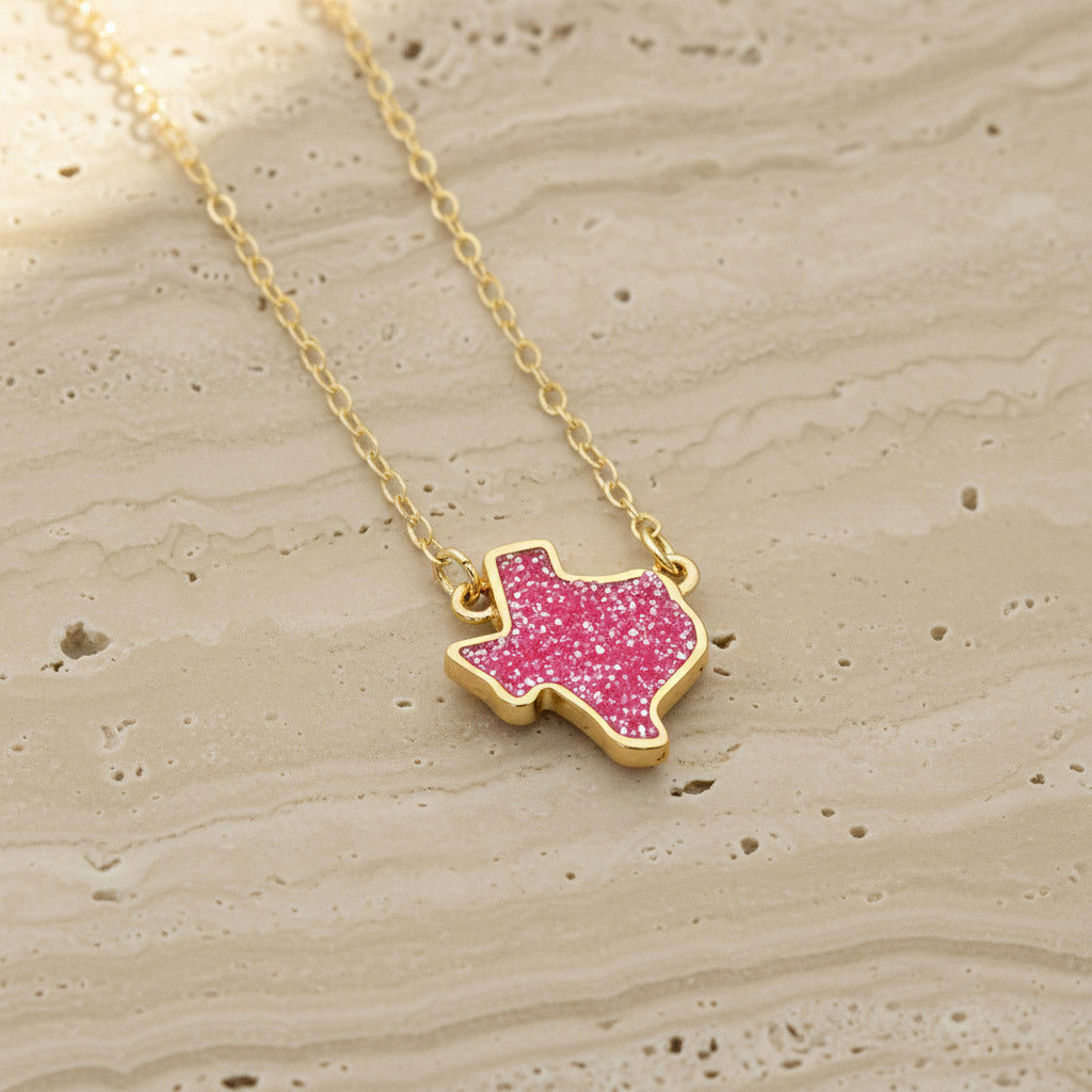 Pink Druzy Texas Pendant Necklace